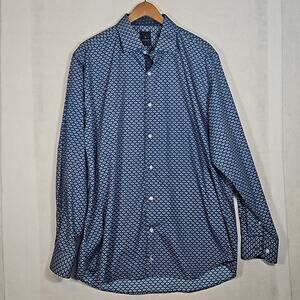 TailorByrd Navy Blue Diamond Print Cotton Button Down Shirt